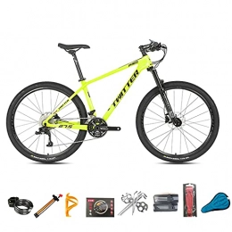 EWYI vélo EWYI Vélo De Montagne en Fibre Carbone, 27.5 / 29'' VTT 30 / 36 Vitesse Variable Vélo Équitation Extérieur Absorption Chocs, Fourche À Air Contrôlée par Fil en Alliage Magnés Bright Yellow-30sp 27.5