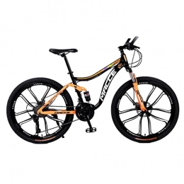 SHANRENSAN Vélo de montagnes VTT 26 pouces VTT 21 / 24 / 27 vitesses Double amortisseur Vélo arrière souple Double freins à disque (Orange, 10 rayons, 27 vitesses)