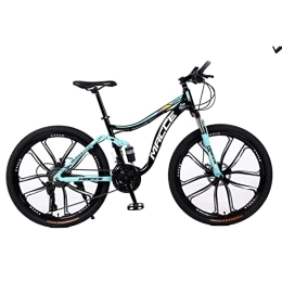 SHANRENSAN Vélo de montagnes VTT 26'' VTT 21 / 24 / 27 vitesses double amortisseur vélo arrière souple double frein à disque (bleu, 10 rayons, 27 vitesses)