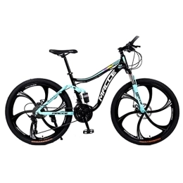 SHANRENSAN vélo VTT 26'' VTT 21 / 24 / 27 vitesses VTT double amortisseur vélo arrière souple double frein à disque (bleu, 6 rayons, 27 vitesses)