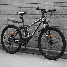 WSZGR Vélo de montagnes WSZGR Frein à Double Disque Suspension Complète Bike, Acier à Haute Teneur en Carbone Hommes Femmes Off (en Dehors)-Route Vélo VTT, Vélo De Montagne Bike Noir 24" 27-Vitesse