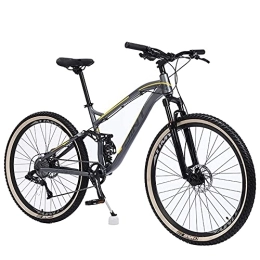 YUEGOO VTT en VTT À Suspension Complète Bicycle de Montagne pour Hommes, Freins À Double Disque de Vélo de Montagne avec Acier À Haute Teneur en Carbone/Jaune Gris/27,5 Pouces 11 Vitesse