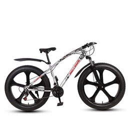 AISHFP Vélos de montagne Fat Tires Adulte Hommes Fat Tire VTT, vélos à Vitesse Variable Neige Plage, Double Frein à Disque Cruiser vélo, 26 Pouces en Alliage de magnésium Roues intégré, Argent, 24 Speed