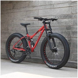 AYHa Vélos de montagne Fat Tires AYHa 26 pouces VTT, Adulte Garçons Filles Fat Tire Mountain Trail Bike, double frein à disque vélo en acier haute teneur en carbone Vélos antidérapants, rouge, 21 Vitesse