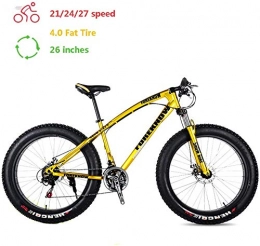 Shirrwoy Vélos de montagne Fat Tires Shirrwoy Adulte VTT 26 Pouces, Fat Tire Mountain Bike Trail, VTT Hardtail, VTT avec Suspension Avant réglable Siège, 21 / 24 / 27 Vitesse, Jaune, 27speed