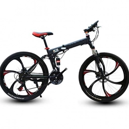 WXX Vélos de montagne pliant 26Inch Haut en Acier Au Carbone Folding Mountain Bike Six Cutter Wheel Double Frein À Disque Amortisseur À Vitesse Variable Extérieure Hors Route Vélo, Noir, 21 Speed