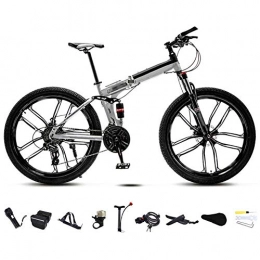 FBDGNG vélo FBDGNG Vélo VTT 24-26 pouces - Pliable - Unisexe - 30 vitesses - Vélo tout-terrain - Vitesse variable - Pour homme et femme - Double frein à disque / blanc / roue C - 61 cm