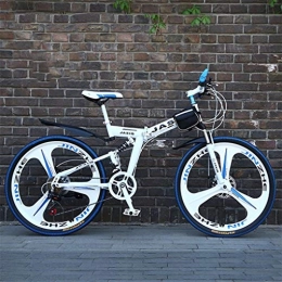 JLQWE vélo JLQWE Vélo VTT VTT, 26 Pouces Cadre en Acier Pliable Carbone Hardtail Vélo, Full Suspension Et Double Disque De Frein, 21 Vitesses (Color : White)