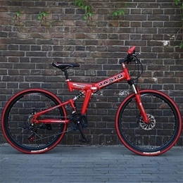 Kays Vélos de montagne pliant Kays VTT Vélo de Montagne VTT 26 Pouces Vélo Pliable Hardtail, Cadre en Acier Au Carbone, 21 Vitesses, Suspension Pleine Et Double Disque De Frein (Color : Red)