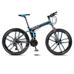 Kerryshop Vélos de montagne pliant Kerryshop Vélos pliants Blue Mountain Bike Vélo 10 Roues Spoke Pliant 24 / 26 Pouces Double Freins à Disque (21 / 24 / 27 / 30 Vitesse) Vélo de Pliable (Color : 27 Speed, Taille : 24inch)