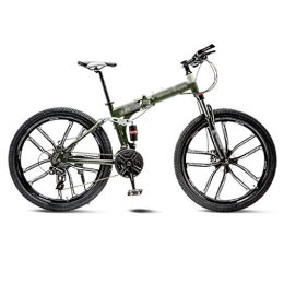 Kerryshop Vélos de montagne pliant Kerryshop Vélos pliants Green Mountain Bike Vélo 10 Roues Spoke Pliant 24 / 26 Pouces Double Freins à Disque (21 / 24 / 27 / 30 Vitesse) Vélo de Pliable (Color : 21 Speed, Taille : 24inch)