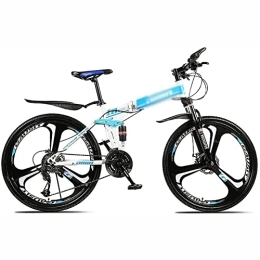 LapooH vélo LapooH 26 Pouces Vélo de Montagne Pliant pour Hommes Femmes 21 / 24 / 27 / 30 Vitesse Vélo VTT Léger Carbone Suspension Complète Antidérapant Cadre en Acier avec Double Frein à Disque, Bleu, 24 Speed