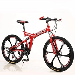 LHQ-HQ vélo LHQ-HQ 26 Pouces 21 Vitesses Vélo De Montagne À Six Roues Vélo À Vitesse Variable Adulte Vélo De Montagne Pliant Double Frein À Disque Amortissement Vélo, Rouge