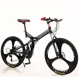 LHQ-HQ vélo LHQ-HQ 26 Pouces 21 Vitesses Vélo De Montagne À Trois Roues Vélo À Vitesse Variable Adulte Vélo De Montagne Pliant Double Frein À Disque Amortissement Vélo, Noir