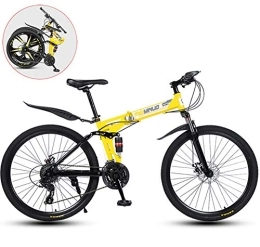 MOOLUNS vélo MOOLUNS Vélo de Montagne, Pliant 26 Pouces Vélos en Acier Au Carbone, Double Choc Vitesse Variable Adulte Vélo, 30 Roues à Rayons Couteaux, Hauteur Appropriée 160-185cm, Jaune, 26 in (21 Speed)