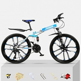 MQJ Vélos de montagne pliant MQJ Suspension Avant de 26 Pouces Mens de Montagne Vélo de Montagne Pliant Cadre En Acier Au Carbone 21 / 24 / 27 Vitesse Frein À Double Disque Pour Les Garçons Filles Hommes Et Wome / Bleu / 24 Vitesse