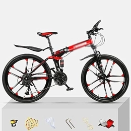 MQJ vélo MQJ Suspension Avant de 26 Pouces Mens de Montagne Vélo de Montagne Pliant Cadre En Acier Au Carbone 21 / 24 / 27 Vitesse Frein À Double Disque Pour Les Garçons Filles Hommes Et Wome / Rouge / 27 Vitesse