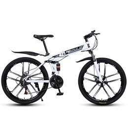 MSM vélo MSM Pliage Vélo VTT Pas-Glisser Vélo pour Adultes Adolescents, Roues Sport Frein à Double Disque Cadre en Aluminium, 26 Pouces Vélo De Montagne Suspension Complète Blanche-10 Spoke 21 Vitesse