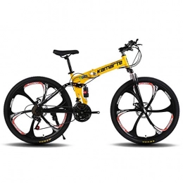 MYRCLMY Vélos de montagne pliant MYRCLMY VTT Vélo Six Cutter Pliant Roue 24 Pouces Choc À Deux Vitesses Freins À Disque À Vitesse Variable Vélo Pliant Épais Haute Teneur en Carbone D'absorption De Choc en Acier, Jaune, 24 Speed