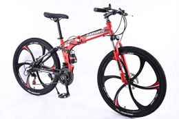 Pakopjxnx Vélos de montagne pliant Pakopjxnx 21 Speed Mountain Bike 24 26 inch Carbon Steel Folding Bike Double, 6 Knife Wheel Red, 24 inch