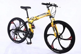 Pakopjxnx Vélos de montagne pliant Pakopjxnx 21 Speed Mountain Bike 24 26 inch Carbon Steel Folding Bike Double, 6 Knife Wheel Yellow, 24 inch