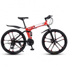 LHQ-HQ vélo QGL-HQ Sports de Plein air Vélo Pliant 24 Vitesse VTT 26 Pouces Roues Offroad Double Suspension vélo à Haut Carbone Cadres en Acier Sports de Plein air Mountain Bike (Color : Red)