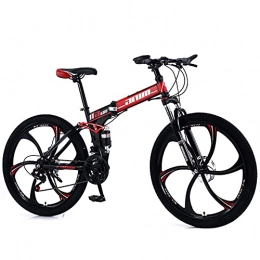 QQLK Vélos de montagne pliant QQLK Adulte Vélo de Montagne Pliant 26", Dérailleur 21 Vitesses, Double Freins à Disque, Black Red, 6 Cutter Wheel