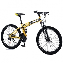 QQLK vélo QQLK Adulte Vélo de Montagne Pliant 26", Dérailleur 21 Vitesses, Double Freins à Disque, Jaune, Spoke Wheel