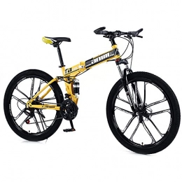 QQLK vélo QQLK Adulte Vélo de Montagne Pliant 26", Dérailleur 24 Vitesses, Double Freins à Disque, Jaune, 10 Cutter Wheel