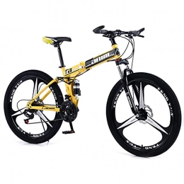 QQLK vélo QQLK Adulte Vélo de Montagne Pliant 26", Dérailleur 24 Vitesses, Double Freins à Disque, Jaune, 3 Cutter Wheel