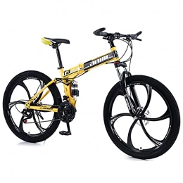 QQLK Vélos de montagne pliant QQLK Adulte Vélo de Montagne Pliant 26", Dérailleur 24 Vitesses, Double Freins à Disque, Jaune, 6 Cutter Wheel