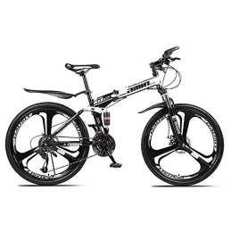 STaemin Vélos de montagne pliant STaemin Course Pliant VTT，Vélo Montagne Double Frein Disque pour Adulte 30 Vitesses Suspension complète，vélo Cross-Country Pliant en Acier Haute teneur en Carbone-Jante Rayons Multiples 24 po_Blanc