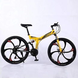 JLFSDB Vélos de montagne pliant VTT Vélo de Montagne Mountain Bike Pliable montagne Vélos 24 pouces 21 24 27 vitesses Ravine en acier au carbone vélo à double frein à disque double suspension ( Color : Yellow , Size : 27 Speed )