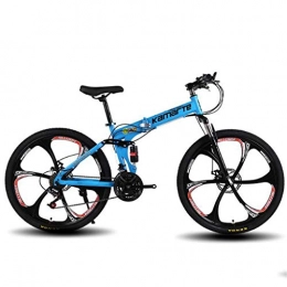 JLFSDB Vélos de montagne pliant VTT Vélo de Montagne Mountain Bike Pliable Ravine Bike 24 pouces double frein à disque plein Suspension Vélo de montagne, 21 24 27 vitesses Cadre en acier au carbone ( Color : Blue , Size : 27 Speed )