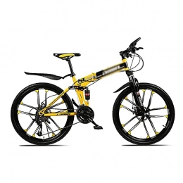 FBDGNG vélo Vélo de montagne pliable 26 pouces 21 vitesses pour homme ou femme Cadre pliable en acier carbone avec double suspension (Taille : 24 vitesses, couleur : jaune)