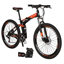 EUROBIKE vélo Vélo de montagne pliable à double suspension G7 27, 5 pouces avec roue à rayons multiples, 21 vitesses, noir / orange