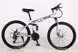 HCMNME vélo Vélo durable de haute qualité, Sports de plein air à double suspension / Freins à disques 21 Vitesse VTT haute teneur en carbone de cadre pliant en acier, blanc / rouge, 26 pouces Sports de plein air