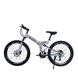 WEHOLY vélo Vélo Mountain Bike 21 / 24 / 27 / 30 Speed ​​Steel Frame 26 Pouces Spoke Wheel Dual Suspension Folding Bike, White, 21speed