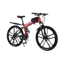 JieshiNW Vélos de montagne pliant Vélo pliant 26" 27 vitesses VTT à suspension complète en acier au carbone avec sacoche de vélo - Frein à disque rapide pour adultes