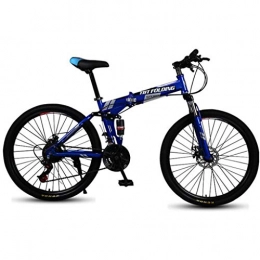 JLQWE vélo Vélo VTT 26 Pouces Pliable De Montagne Vélos 21 / 24 / 27 en Alliage D'aluminium Léger Délais Cadre Full Suspension Frein À Disque Jante (Color : Blue, Size : 24speed)