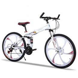 WXX Vélos de montagne pliant WXX 26 Pouces Pliant VTT Haut en Acier Au Carbone Double Frein À Disque À Vitesse Variable Adulte Amortisseur Vélo en Alliage D'aluminium Extérieur Cross Country Mountain Bike, Blanc