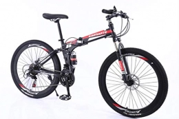 WYN Vélos de montagne pliant WYN  Mountain Bike Folding Mountain bicyclespeed Adult Bicycle Carbon Steel Student Bike, 24 inch Black Red, 21 Speed