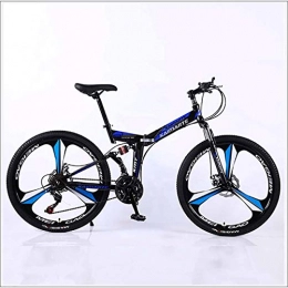 XER Vélos de montagne pliant XER VTT 27 vitesses en acier à haute teneur en carbone 24 pouces à 3 rayons Roues double suspension Folding Bike pour trajets ville Bleu 21 vitesses