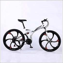 XER Vélos de montagne pliant XER VTT pliable - Double levage, 27 vitesses - 26 pouces - 6 vitesses - En acier carbone - Frein à disque - Blanc - 21 vitesses