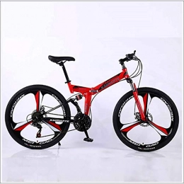XER Vélos de montagne pliant XER Vélo VTT pliable, suspension à double vis, 27", 26", haute teneur en carbone, acier, freins à disque de vélo, rouge, 21 vitesses