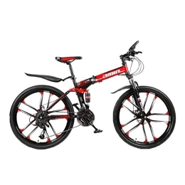 Zhenwo Vélos de montagne pliant Zhenwo 26 Pouces Antidérapant Bicyclette Pneu Hors-Route De Vélo De Montagne De Vitesse D'absorption De Choc Vélo Pliant pour Les Adultes, Rouge