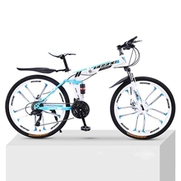 ZKHD vélo ZKHD 21 Vitesses 10-Couteau-Roue De Bicyclette Adulte VTT Double Pliage D'amortissement Hors Route À Vitesse Variable Mâle Et Femelle Bicyclettes, White Blue, 24 inch