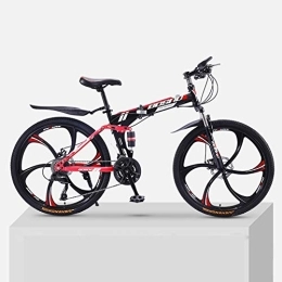 ZXCY Vélos de montagne pliant ZXCY VTT Vélo De Course 21 Vitesse Pliable VTT avec 6 Roues Cutter Extérieur Vélo 24 Pouces en Acier Au Carbone De Bicyclette, Rouge