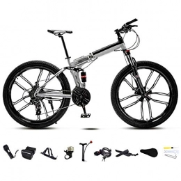 ZY vélo ZY 24-26 Pouces VTT Vlo, Unisexe Pliable vlo de Banlieue, 30 Vitesses Pliable VTT, vlo Hors Route Vitesse Variable for Les Hommes et Les Femmes, Double Disque de Frein / Roue Blanc / C / 26 LOLD