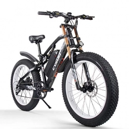 cysum Vélos de montagne électriques cysum vélos électriques pour Hommes, Gros Pneu 26 Pouces Ebikes vélos Tout Terrain, VTT pour Adulte avec Li -Batterie Amovible 48V 17Ah E-Bike (Black-White)